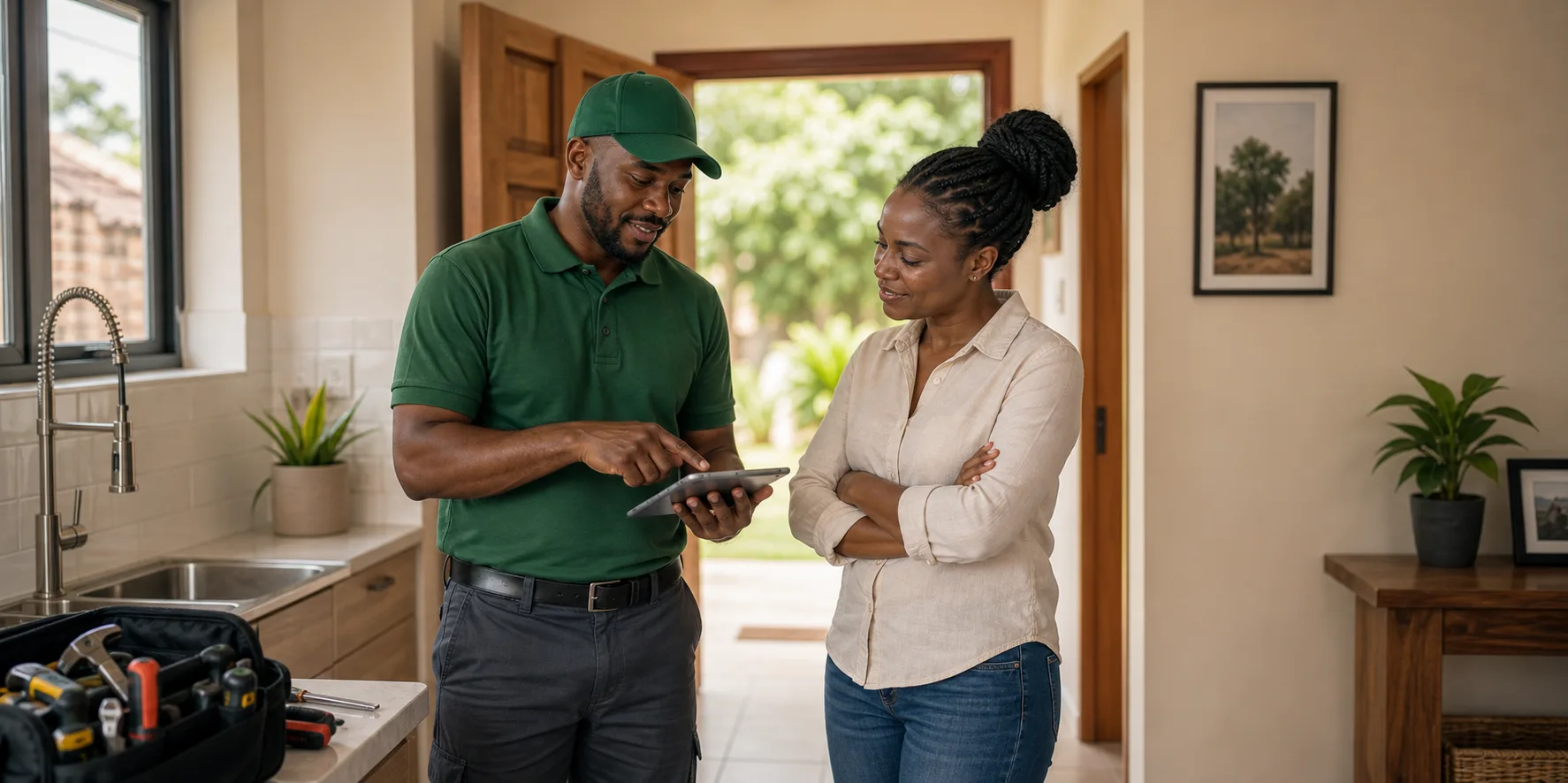 a customer and a provider after a complete job.